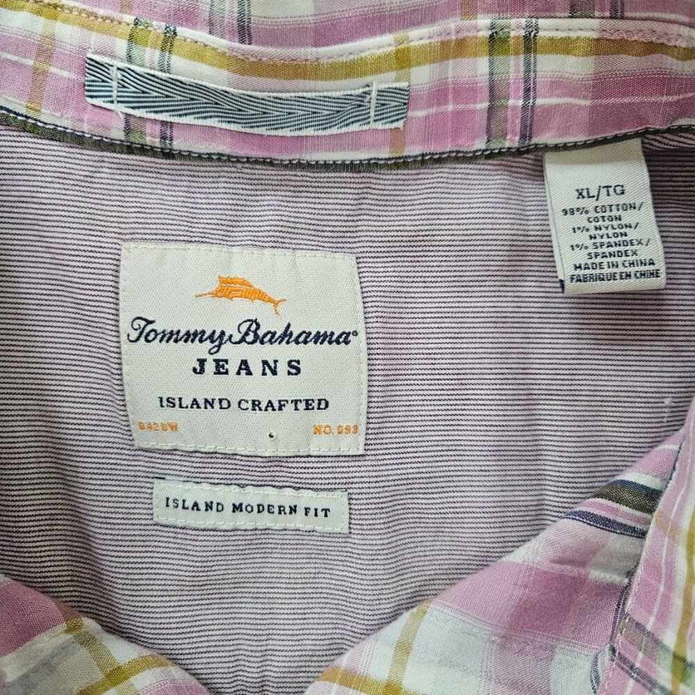 Tommy Bahama Shirt Men's XL Pink Plaid Seersucker Island Modern Fit
